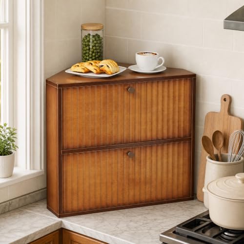 Trironsun Corner Bread Box for Kitchen Countertop Bamboo Two - Image 2