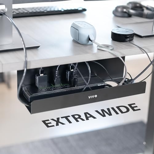 VIVO Black 17 inch Extra Deep Cable Management Tray, DESK-AC16-1C - Image 3