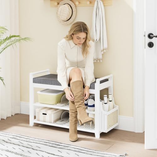 Homaxy 2-Tier Shoe Rack Bench, 28.2 in, White and Dark Grey - Image 6