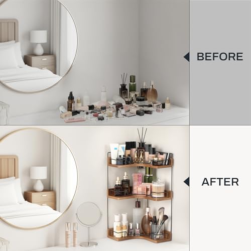 3-Tier Bathroom Counter Organizer, Wooden Corner Shelf for Vanity - Image 6