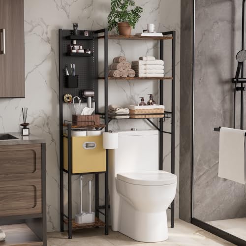 6-Tier Over the Toilet Storage Rack, Adjustable Wooden Shelf - Image 2