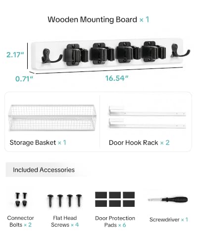 Over the Door Broom Holder with Basket, Wooden Mop & Broom - Image 8