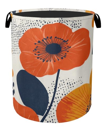 Modern Minimalist Red Flowers Foldable Canvas Laundry - Image 2