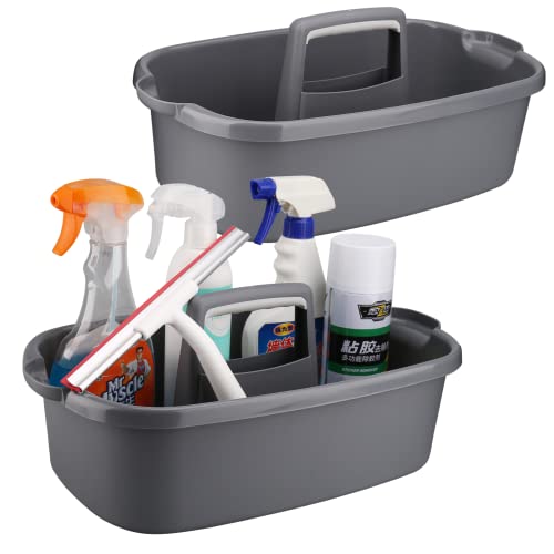 Cleaning Caddy Organizer with Handle, Gray Plastic Bucket - Image 2