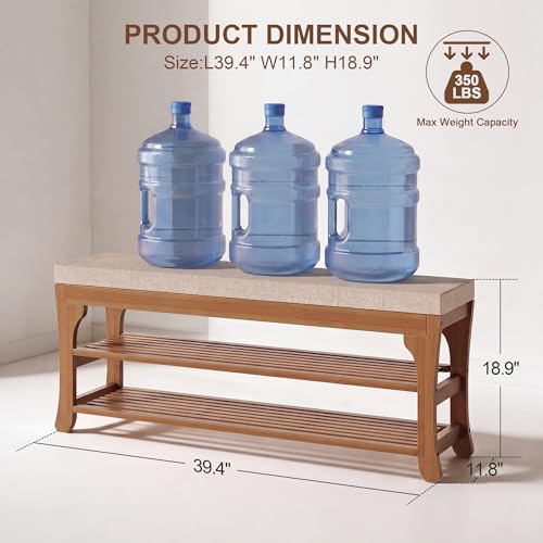 39.4" Shoe Storage Bench with Cushion, Bamboo Shoe Rack Bench - Image 3