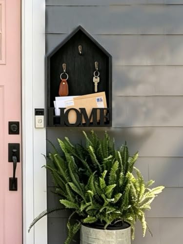 Key Holder Wall Mount, Wooden Key and Mail Organizer with Hooks - Image 6