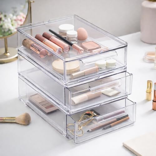 BINO | Clear Stackable Storage Drawers, Small - 3 Pack | Clear - Image 3