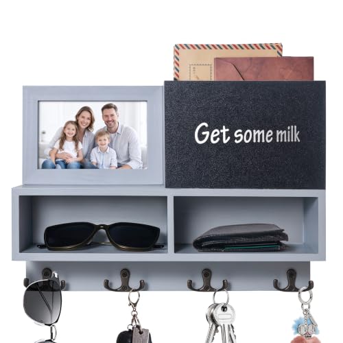 Wall Key and Mail Holder with Chalkboard & Magnetic Photo Frame - Image 2