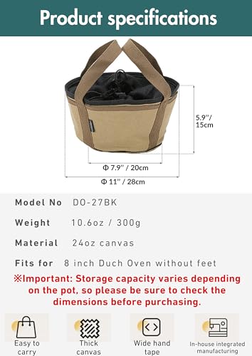 CAMPINGMOON Dutch Oven Bag 24oz Canvas Cast Iron Carry Case - Image 5