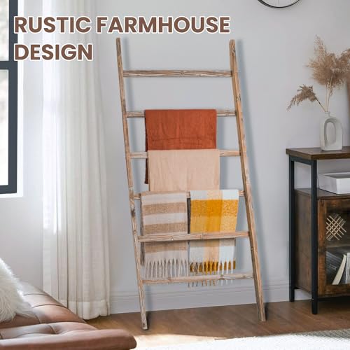 Blanket Ladder Shelf 6.4FT, 38 inch Wide Solid Wooden - Image 8
