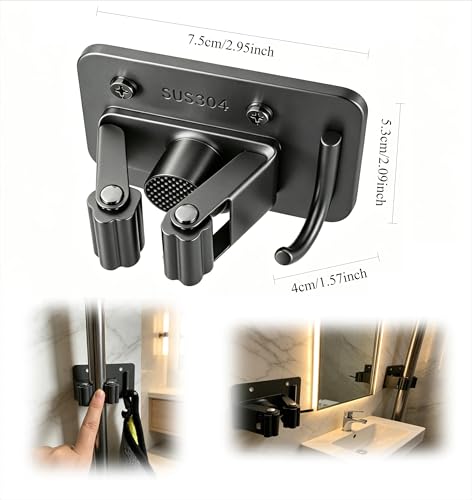 Mop Broom Holder, 4 Pcs Stainless Steel Broom Holder Wall - Image 3