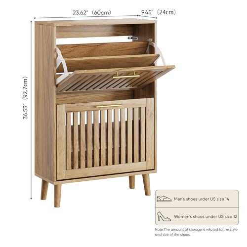 Shoe Cabinet with 2 Flip Slatted Drawers, Farmhouse Slim - Image 3