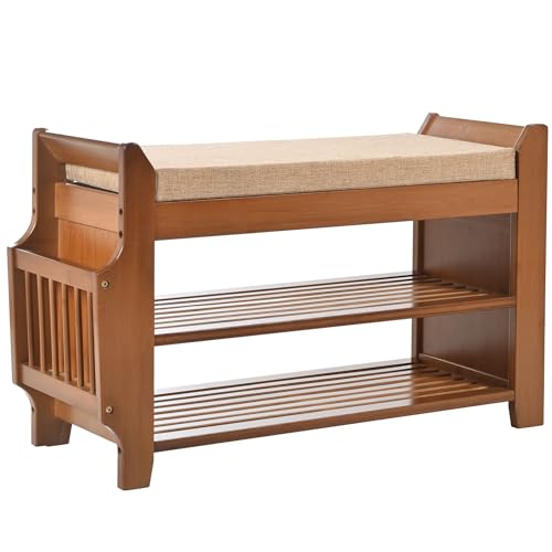 Shoe Bench with Hidden Drawer and Side Holder, 2 Tier - Image 2