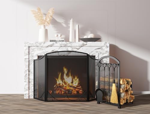 Lizh Metalwork Fireplace Log Holder with Fireplace Tools - Image 8