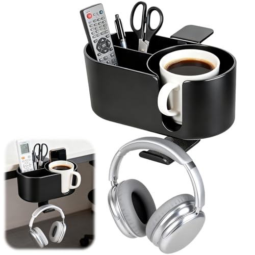 4 in 1 Desk Cup Holder Clamp on Under Desk Headphone Hook - Image 2