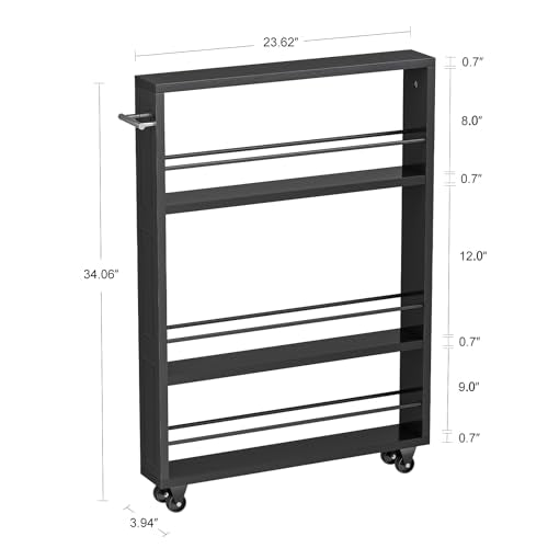 KLM Rolling Storage Cart 4-Tier Black Kitchen Cart with Wheels - Image 4