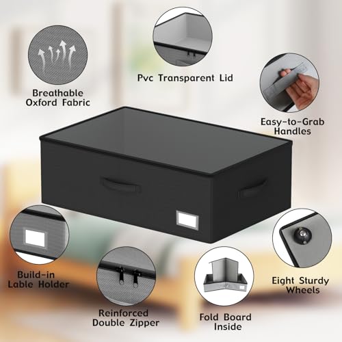 Under Bed Storage with Wheels, 12 inches height，Black - Image 6