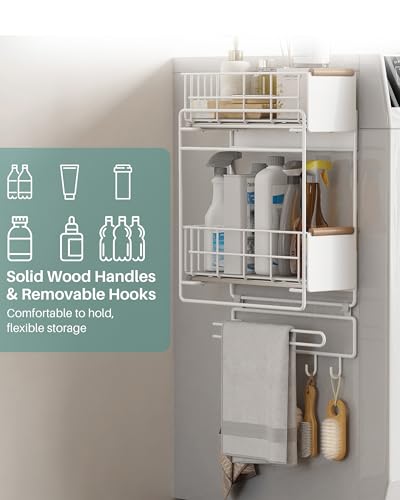 Pull Out Laundry Magnetic Organizer with 5 Hooks and Towel Holder - Image 4