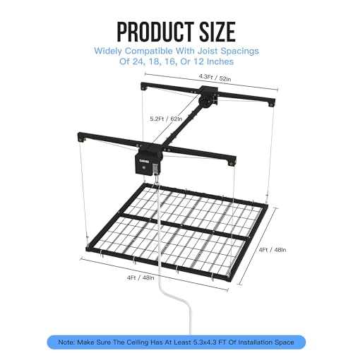 Garvee Overhead Garage Storage Rack Lift, 4x4 ft Ceiling - Image 4