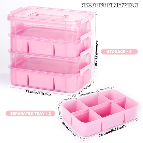 Art Supply Storage Organizer, 4-Tier 10 Qt Box, 2 Trays, Pink - Image 4