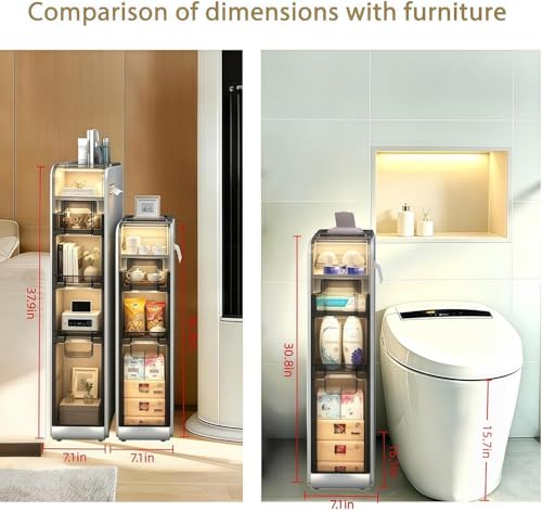 BGYMF 3-Tier Narrow Slim Bathroom Storage Cabinet,Movable,White - Image 3