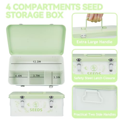 Seed Storage Organizer Box, 4 Compartments, Lockable,Light Green - Image 5