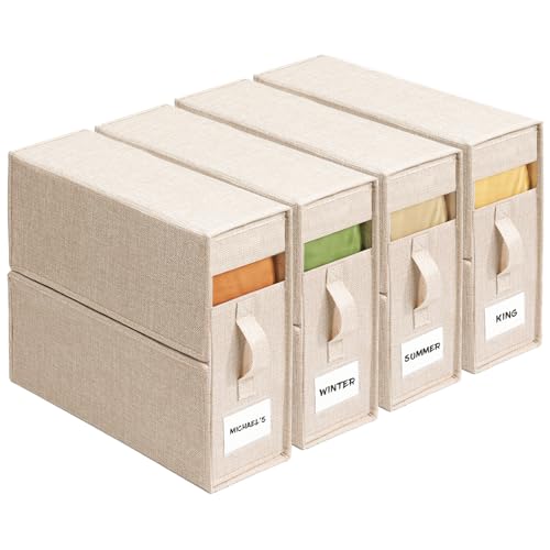 Sheet Organizers and Storage for Linen Closet, 4Pack Beige - Image 2