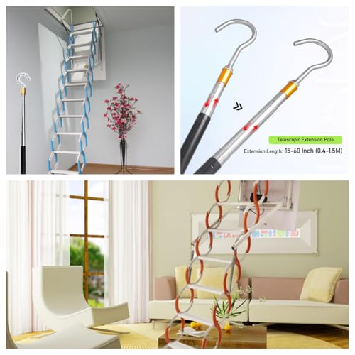 Attic Ladder Pull Down System Kit,Telescopic Pull Rod Pole - Image 6