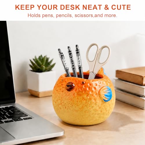 Ceramic Pufferfish Shaped Pen Pencil Holder for Desk Decoration - Image 6