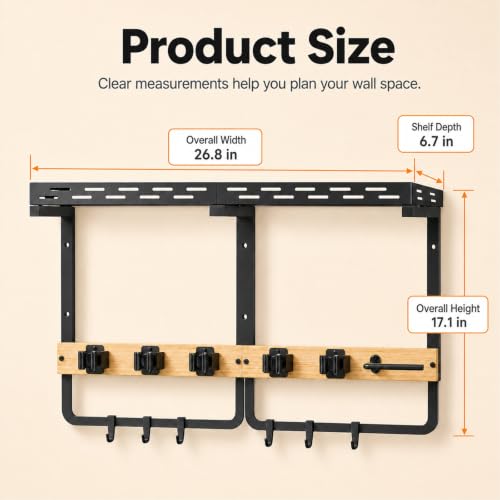Large Broom Holder and Mop Organizer Wall Mount with Shelf - Image 3