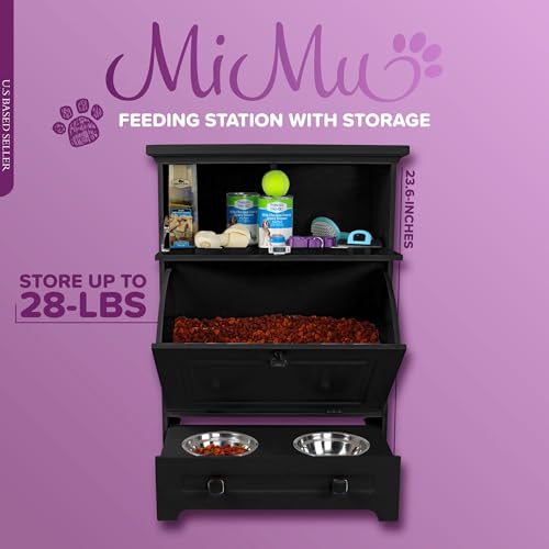 Raised Dog Bowl Stand with Food Storage Cabinet - Black - Image 3