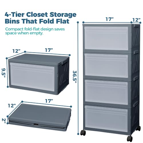 Plastic Stackable Storage Bins with Lids & Wheels, Closet - Image 4
