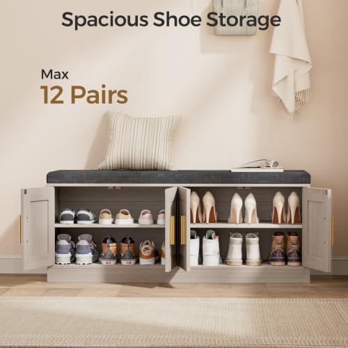 Fluted Shoe Storage Bench with 4 Doors & Thickened Cushion - Image 8