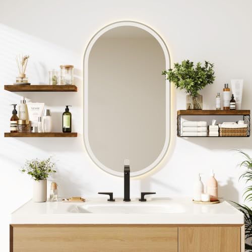 BAYKA Rustic Brown Floating Bathroom Shelves, 15.7in - Image 7