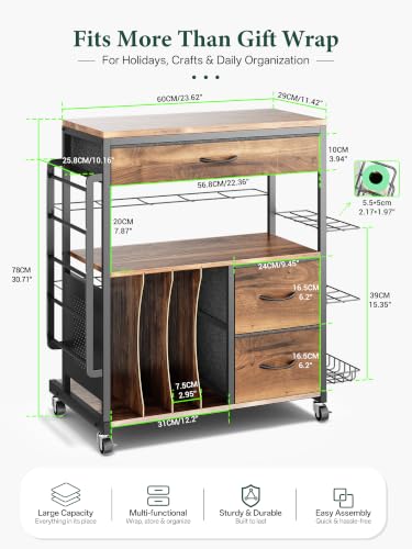 MAX Wrapping Paper Storage Cart, Up to 30 Rolls, Wood Grain - Image 3