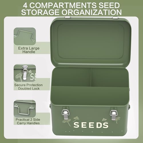 Metal Seed Storage Organizer, 3 Compartments, Vintage Dark Green - Image 5