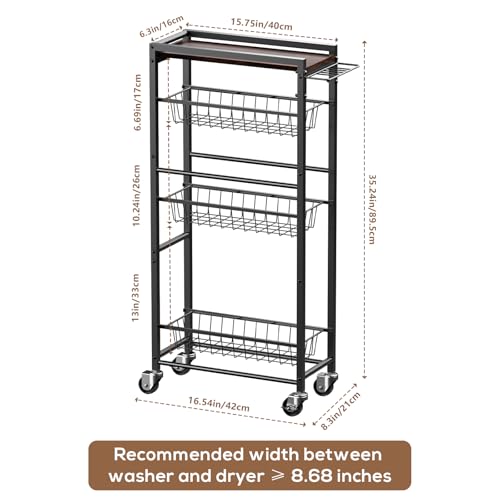 4 Tier Slim Rolling Storage Cart with Pull-Out Baskets, Narrow - Image 4