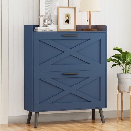 Homleke Farmhouse Shoe Storage Cabinet with Flip Drawers & Barn - Image 2