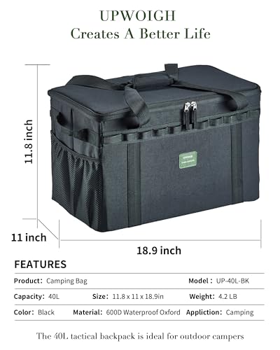 UPWOIGH 40L Heavy Duty Camping Storage Bag with Dividers, Black - Image 3