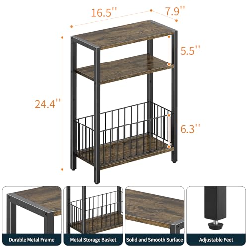 Narrow Side Table with Storage Basket Small End Table - Image 4