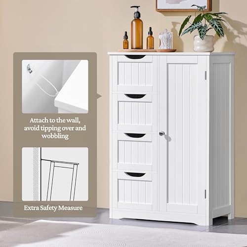 Yaheetech Small Bathroom Storage Cabinet with 4 Drawers & - Image 5