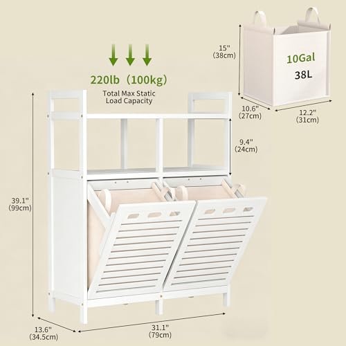VASMIA Tilt Out Laundry Hamper Cabinet, Bamboo Double Laundry - Image 3