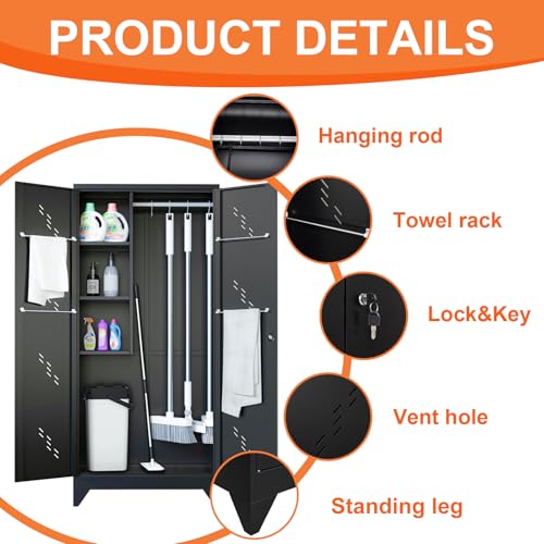 75" Metal Garage Storage Cabinet, Cleaning Tool Storage Cabinet - Image 5