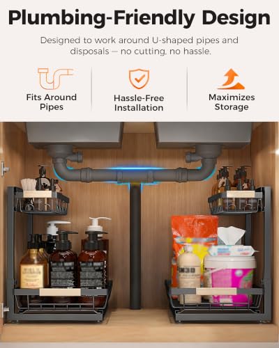 Sevenblue 2-Pack 2-Tier Height Adjustable Under Sink Organizer & - Image 4