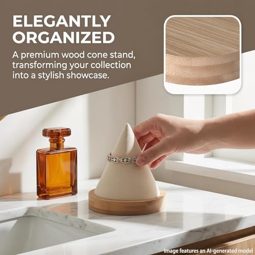 Beige Wooden Cone Bracelet Display Stand Holder for Bangle, Watch - Image 4
