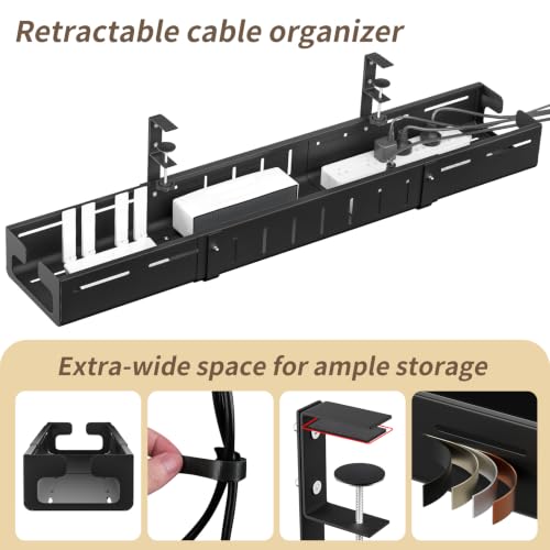 Under Desk Cable Management Tray,Expandable 25.2" – 38.6",Black - Image 5