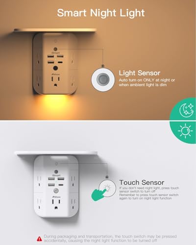 Mifaso Outlet Extender with Shelf and Night Light, 1800J Surge - Image 4