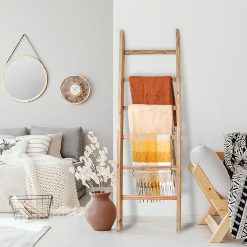 Blanket Ladder Shelf 6.4FT, 38 inch Wide Solid Wooden - Image 3