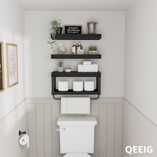 QEEIG Bathroom Shelves Over Toilet (Black, Set of 3, 15.7") - Image 7