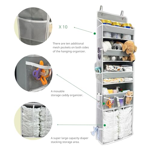 Door Hanging Storage Organizer,with 3 Bins 1 Movable Baby Diaper - Image 4